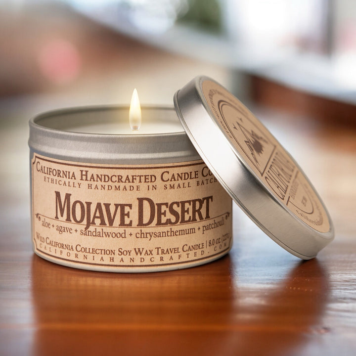 Mojave Desert Soy Wax Travel Candle | Aloe + Agave + Sandalwood | 8 oz Tin - California Handcrafted