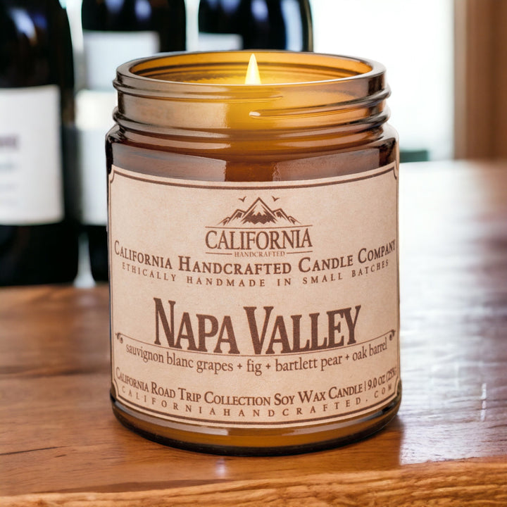 Napa Valley Soy Wax Amber Jar Candle | Sauvignon Blanc Grapes + Fig + Bartlett Pear | 9 oz Jar - California Handcrafted