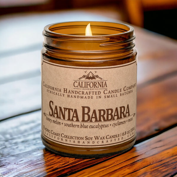 Santa Barbara Scented Soy Wax Jar Candle | Honey Melon + Southern Blue Eucalyptus + Cyclamen + Moss