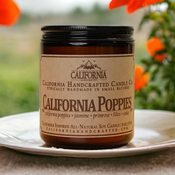 California Poppies Scented Soy Wax Amber Jar Candle