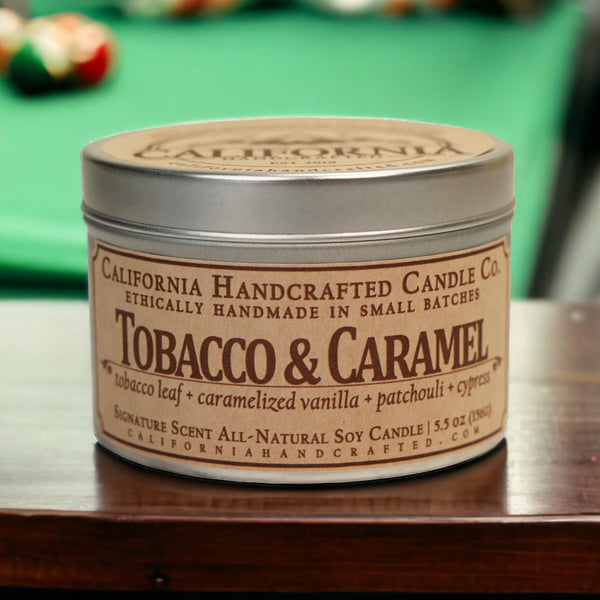 Tobacco & Caramel Scented Soy Wax Travel Candle