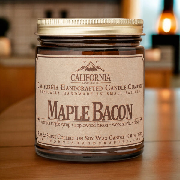 Maple Bacon Scented Soy Wax Travel Candle | Vermont Maple Syrup + Applewood Bacon + Wood Smoke + Clove