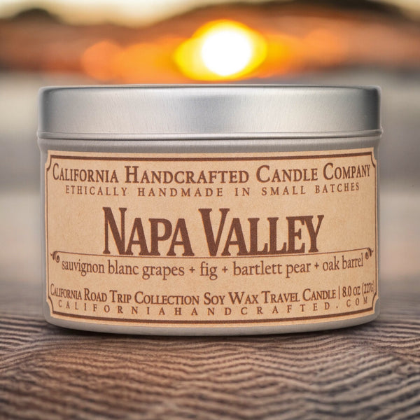 Napa Valley Scented Soy Wax Travel Candle | Sauvignon Blanc Grapes + Fig + Bartlett Pear + Oak Barrel