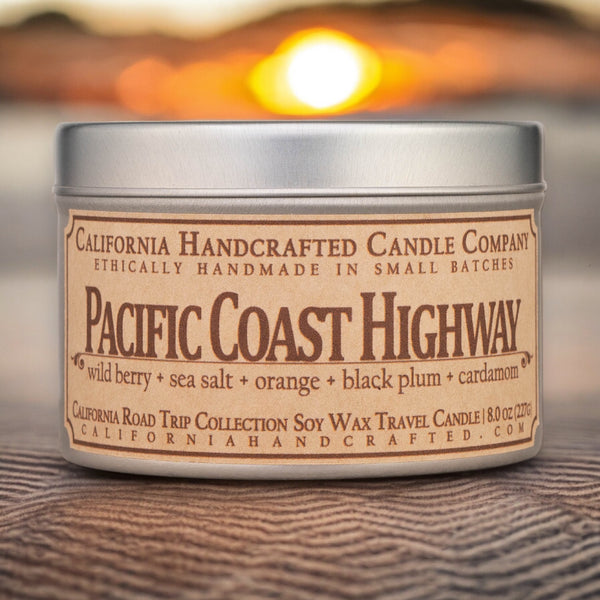 Pacific Coast Highway Scented Soy Wax Travel Candle | Wild Berry + Sea Salt + Orange + Black Plum + Cardamom