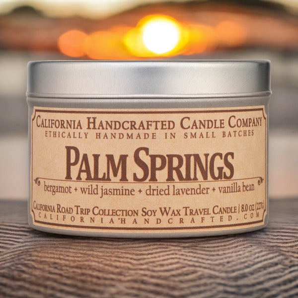 Palm Springs Scented Soy Wax Travel Candle | Bergamot + Wild Jasmine + Dried Lavender + Vanilla Bean
