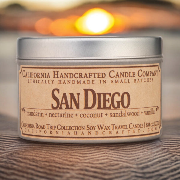 San Diego Scented Soy Wax Travel Candle | Mandarin + Nectarine + Coconut + Sandalwood + Vanilla