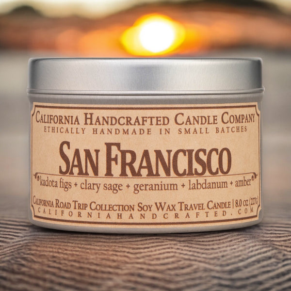 San Francisco Scented Soy Wax Travel Candle | Kadota Figs + Clary Sage + Geranium + Labdanum + Amber