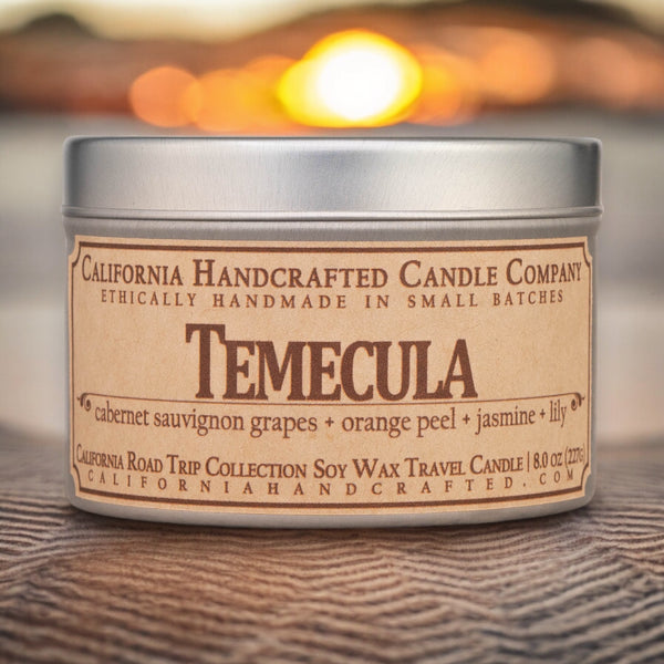 Temecula Scented Soy Wax Travel Candle | Cabernet Sauvignon Grapes + Orange Peel + Jasmine + Lily