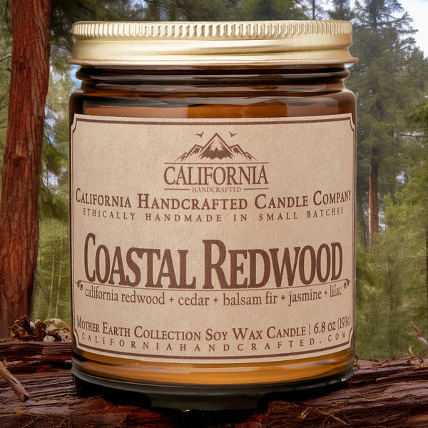California Handcrafted Coastal Redwood Scented Soy Wax Travel Candle | California Redwood + Cedar + Balsam Fir + Jasmine + Lilac