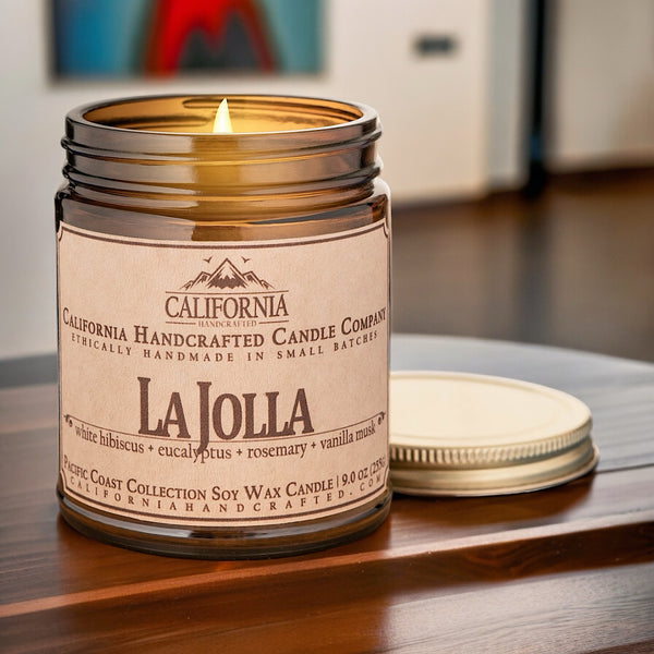 La Jolla Scented Soy Wax Jar Candle |  Lemon Peel + Eucalyptus Bark + Wild Peppermint + Oakmoss