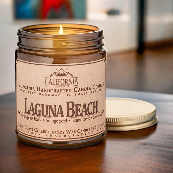 Laguna Beach Scented Soy Wax Jar Candle | Eucalyptus Bark + Orange Peel + Lemon Zest + Clove Oil