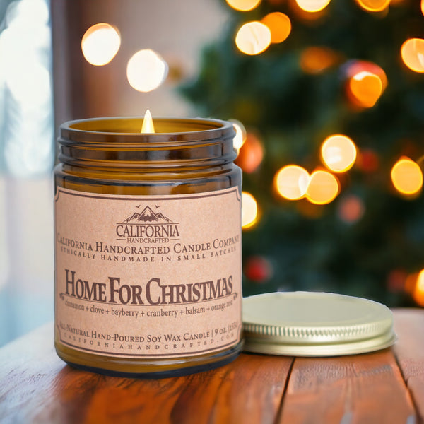 Home For Christmas Scented Soy Wax Jar Candle | Cinnamon + Clove + Bayberry + Cranberry + Balsam + Orange Zest