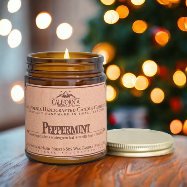 Peppermint Scented Soy Wax Jar Candle | Sweet Peppermint + Sugar + Mint + Vanilla + Cream