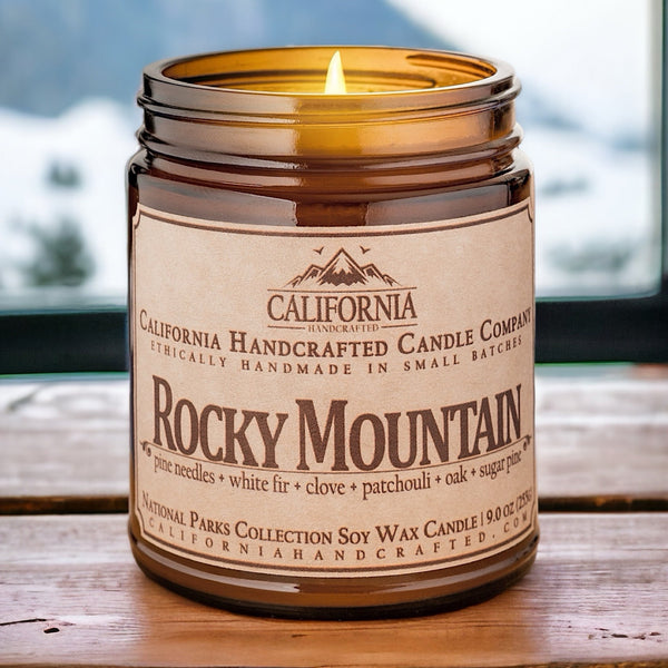 Rocky Mountain Soy Wax Amber Jar Candle | Pine Needles + White Fir + Clove | 9 oz Jar - California Handcrafted