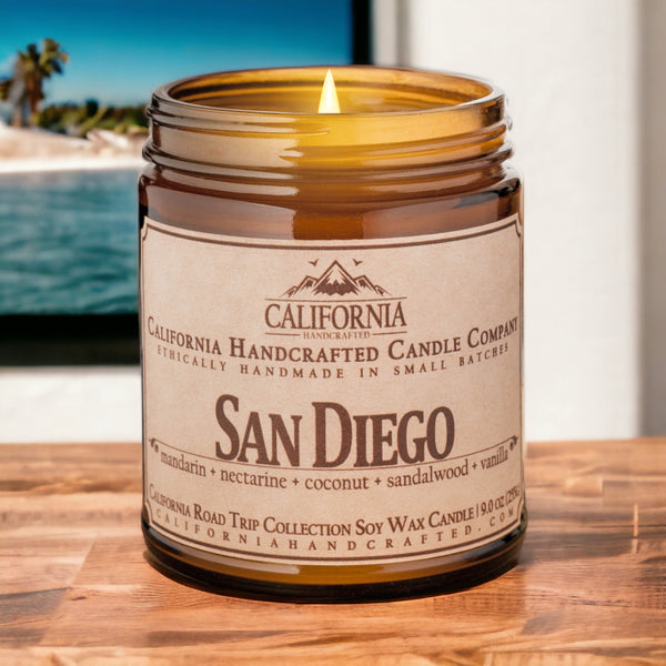 San Diego Soy Wax Amber Jar Candle | Mandarin + Nectarine + Coconut | 9 oz Jar - California Handcrafted