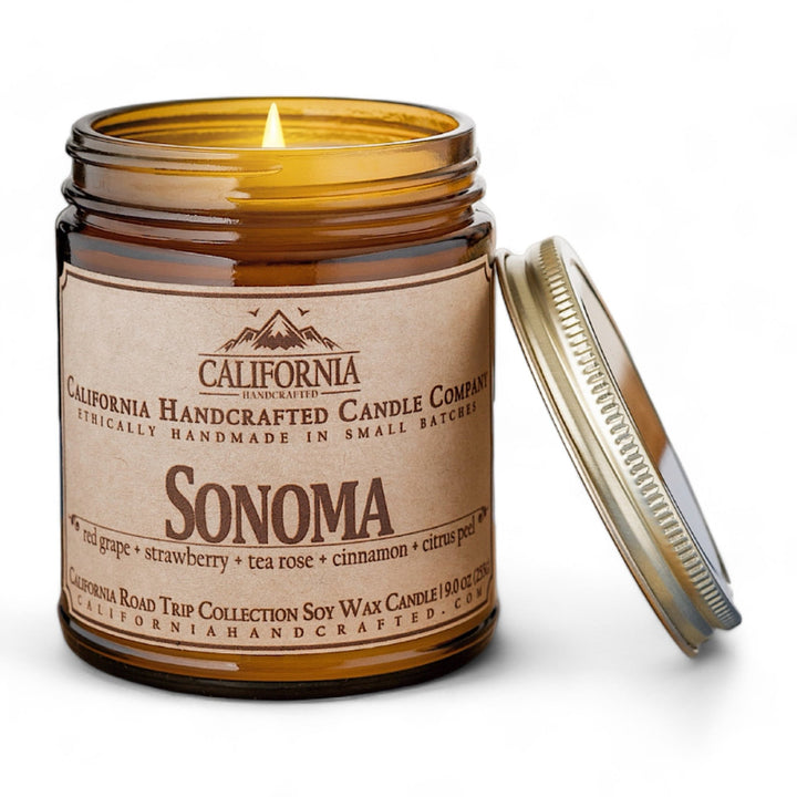 Sonoma Soy Wax Amber Jar Candle | Red Grape + Strawberry + Tea Rose | 9 oz Jar - California Handcrafted