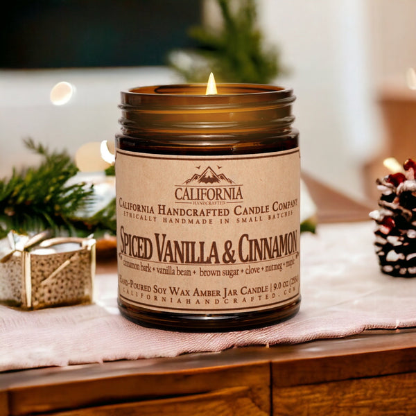 Spiced Vanilla & Cinnamon Scented Soy Wax Jar Candle | Cinnamon Bark + Vanilla Bean + Brown Sugar + Clove + Nutmeg + Maple - California Handcrafted