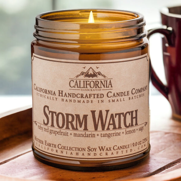 Storm Watch Soy Wax Amber Jar Candle | Cardamom + Lily Of The Valley + Bergamot | 9 oz Jar - California Handcrafted