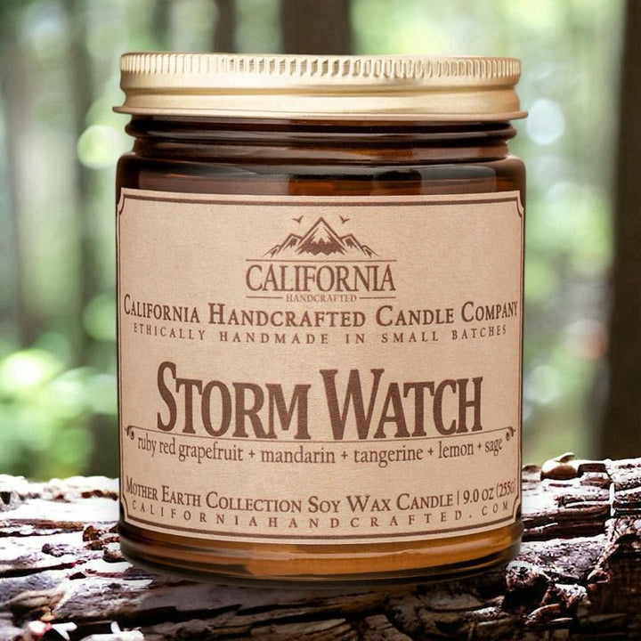 Storm Watch Soy Wax Amber Jar Candle | Cardamom + Lily Of The Valley + Bergamot | 9 oz Jar - California Handcrafted