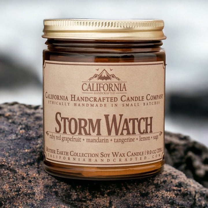 Storm Watch Soy Wax Amber Jar Candle | Cardamom + Lily Of The Valley + Bergamot | 9 oz Jar - California Handcrafted