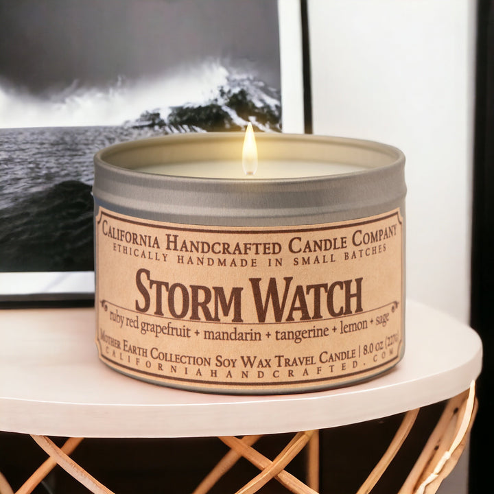 Storm Watch Soy Wax Travel Candle | Cardamom + Lily Of The Valley + Bergamot | 8 oz Tin - California Handcrafted