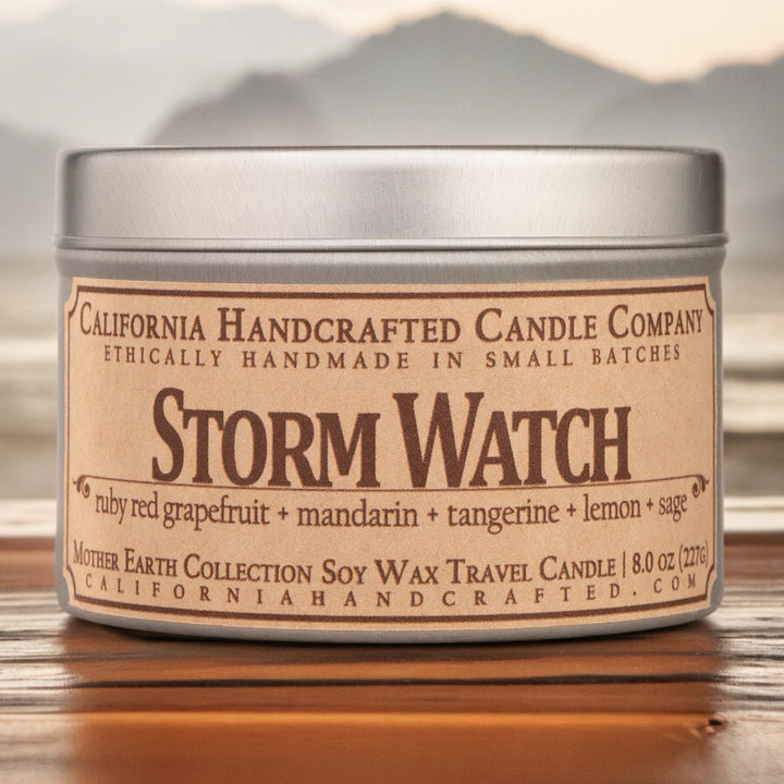 Storm Watch Soy Wax Travel Candle | Cardamom + Lily Of The Valley + Bergamot | 8 oz Tin - California Handcrafted