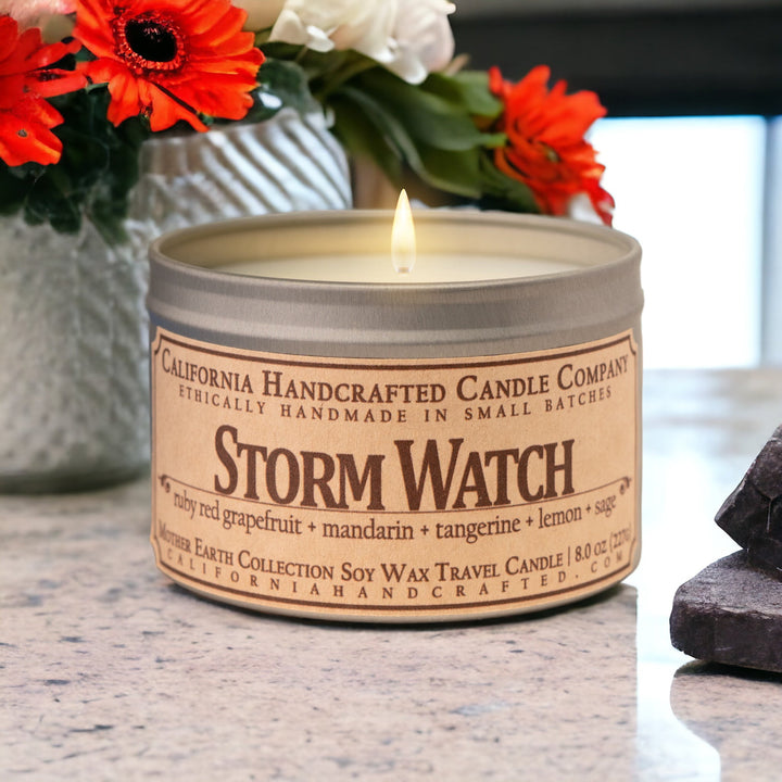 Storm Watch Soy Wax Travel Candle | Cardamom + Lily Of The Valley + Bergamot | 8 oz Tin - California Handcrafted