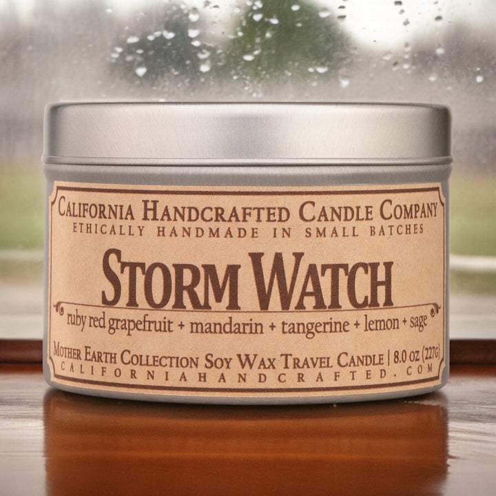 Storm Watch Soy Wax Travel Candle | Cardamom + Lily Of The Valley + Bergamot | 8 oz Tin - California Handcrafted