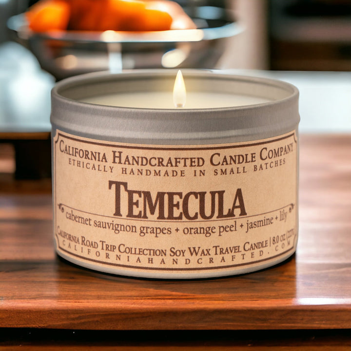 Temecula Soy Wax Travel Candle | Cabernet Sauvignon Grapes + Orange Peel + Jasmine | 8 oz Tin - California Handcrafted