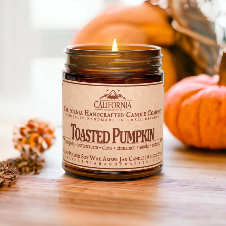 Toasted Pumpkin Scented Soy Wax Jar Candle | Pumpkin + Buttercream + Clove + Cinnamon + Smoke + Nutmeg - California Handcrafted