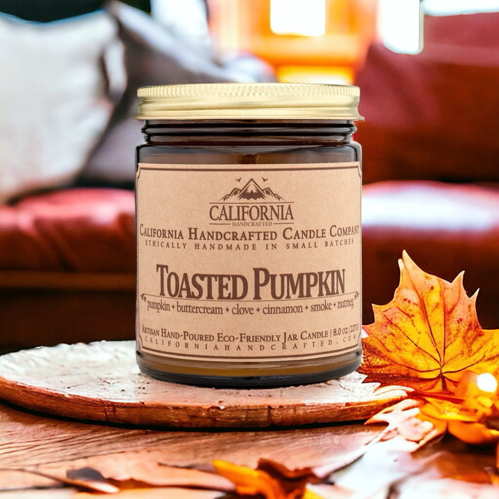 Toasted Pumpkin Scented Soy Wax Jar Candle | Pumpkin + Buttercream + Clove + Cinnamon + Smoke + Nutmeg - California Handcrafted