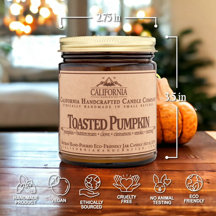 Toasted Pumpkin Scented Soy Wax Jar Candle | Pumpkin + Buttercream + Clove + Cinnamon + Smoke + Nutmeg - California Handcrafted