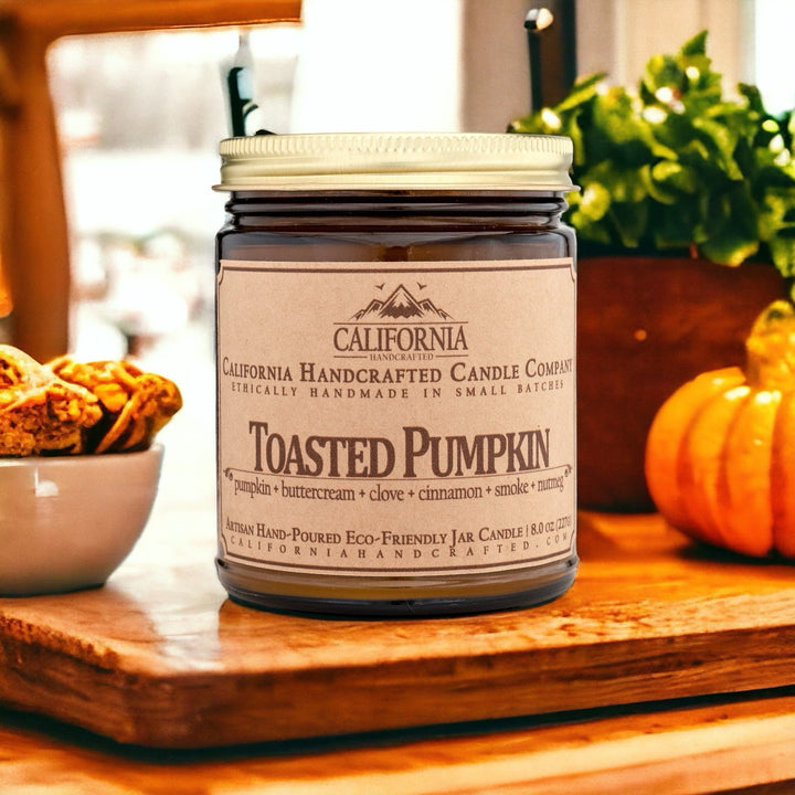 Toasted Pumpkin Scented Soy Wax Jar Candle | Pumpkin + Buttercream + Clove + Cinnamon + Smoke + Nutmeg - California Handcrafted