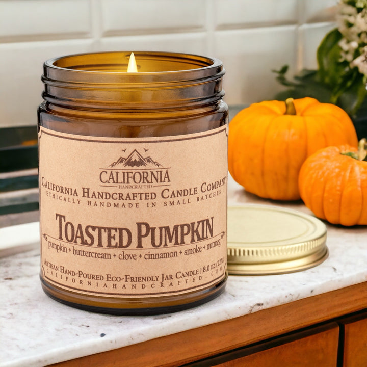 Toasted Pumpkin Scented Soy Wax Jar Candle | Pumpkin + Buttercream + Clove + Cinnamon + Smoke + Nutmeg - California Handcrafted