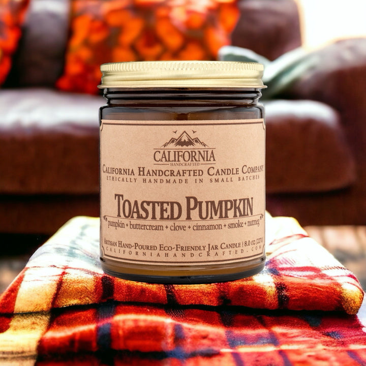 Toasted Pumpkin Scented Soy Wax Jar Candle | Pumpkin + Buttercream + Clove + Cinnamon + Smoke + Nutmeg - California Handcrafted