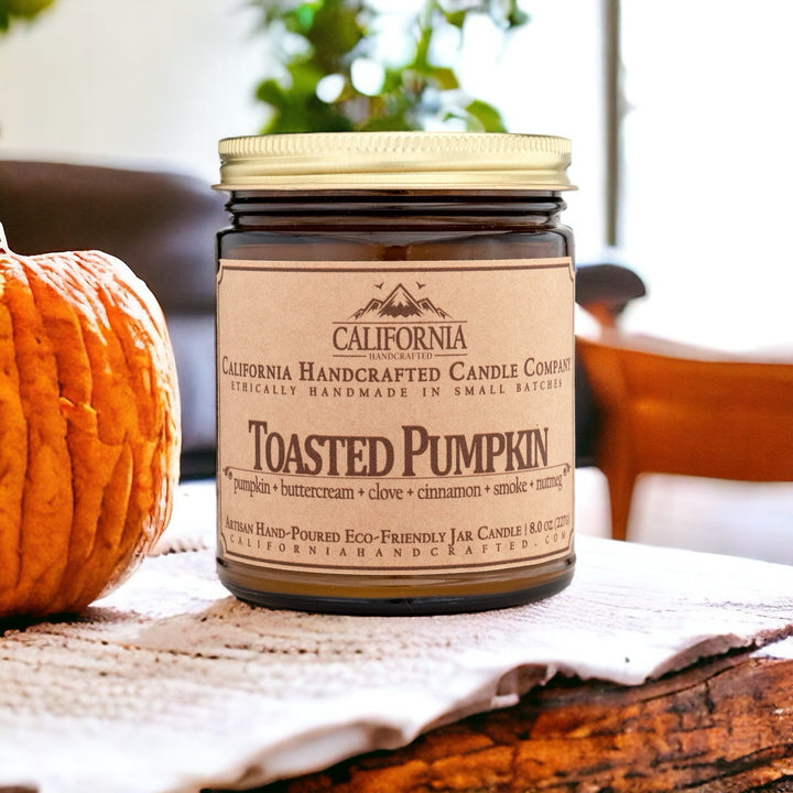 Toasted Pumpkin Scented Soy Wax Jar Candle | Pumpkin + Buttercream + Clove + Cinnamon + Smoke + Nutmeg - California Handcrafted