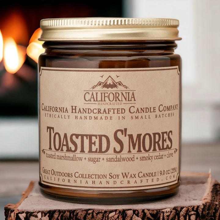 Toasted S'mores Soy Wax Amber Jar Candle | Toasted Marshmallow + Sugar + Sandalwood | 9 oz Jar - California Handcrafted