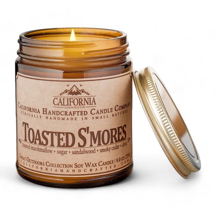 Toasted S'mores Soy Wax Amber Jar Candle | Toasted Marshmallow + Sugar + Sandalwood | 9 oz Jar - California Handcrafted