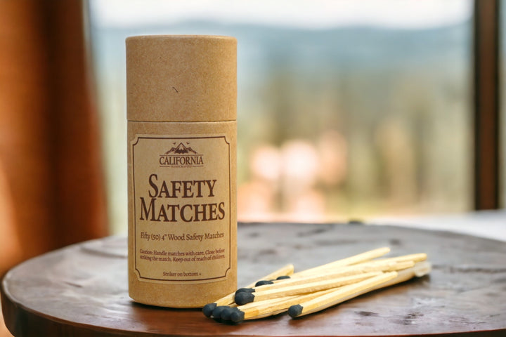 Wooden Safety Matches | 4” Long | 50 Matches in Eco - Friendly Kraft Tube - California Handcrafted