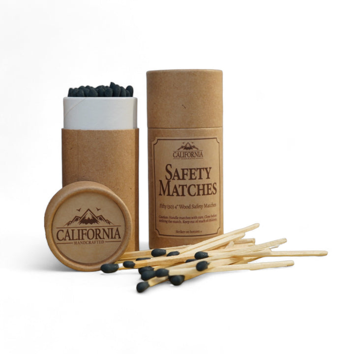 Wooden Safety Matches | 4” Long | 50 Matches in Eco - Friendly Kraft Tube - California Handcrafted